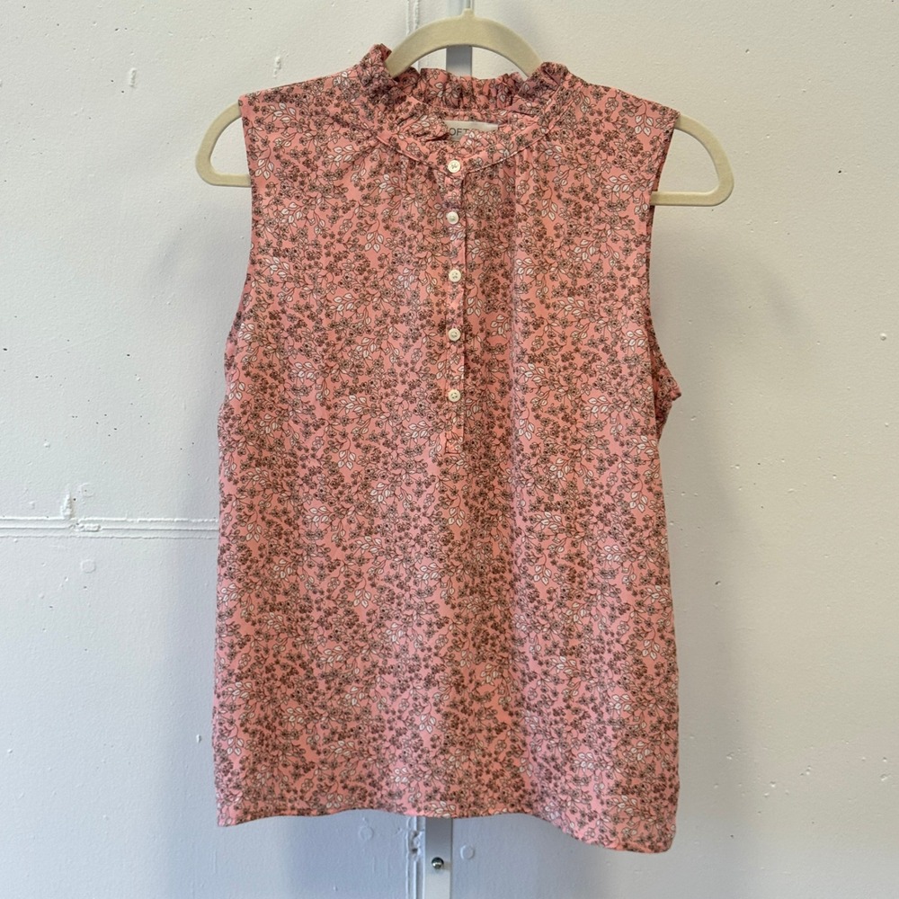 LOFT Floral Ruffle Mock Neck‎ Sleeveless Mixed Media Top Blouse Women's Small